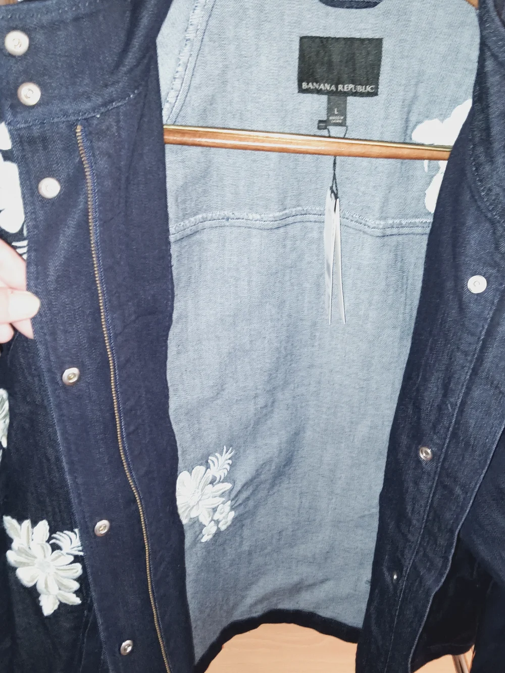 Banana Republic Denim And Embroidery Flower Jacket Sz Large